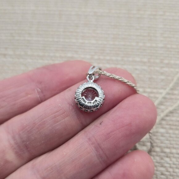 16 Inches Sterling Silver 7mm Halo Cubic Zirconia Pendant Necklace A4220 - Picture 5 of 8